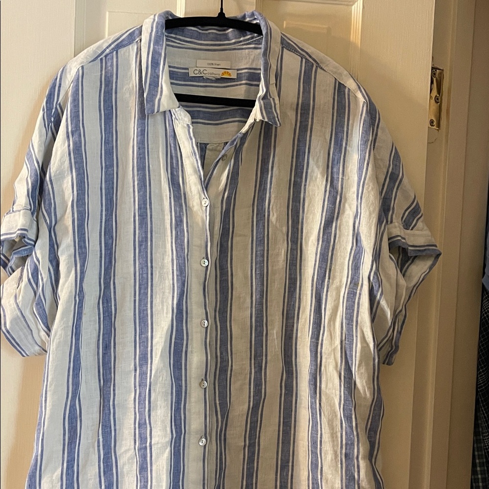 C&C California White and Blue Striped Casual Shirt dress